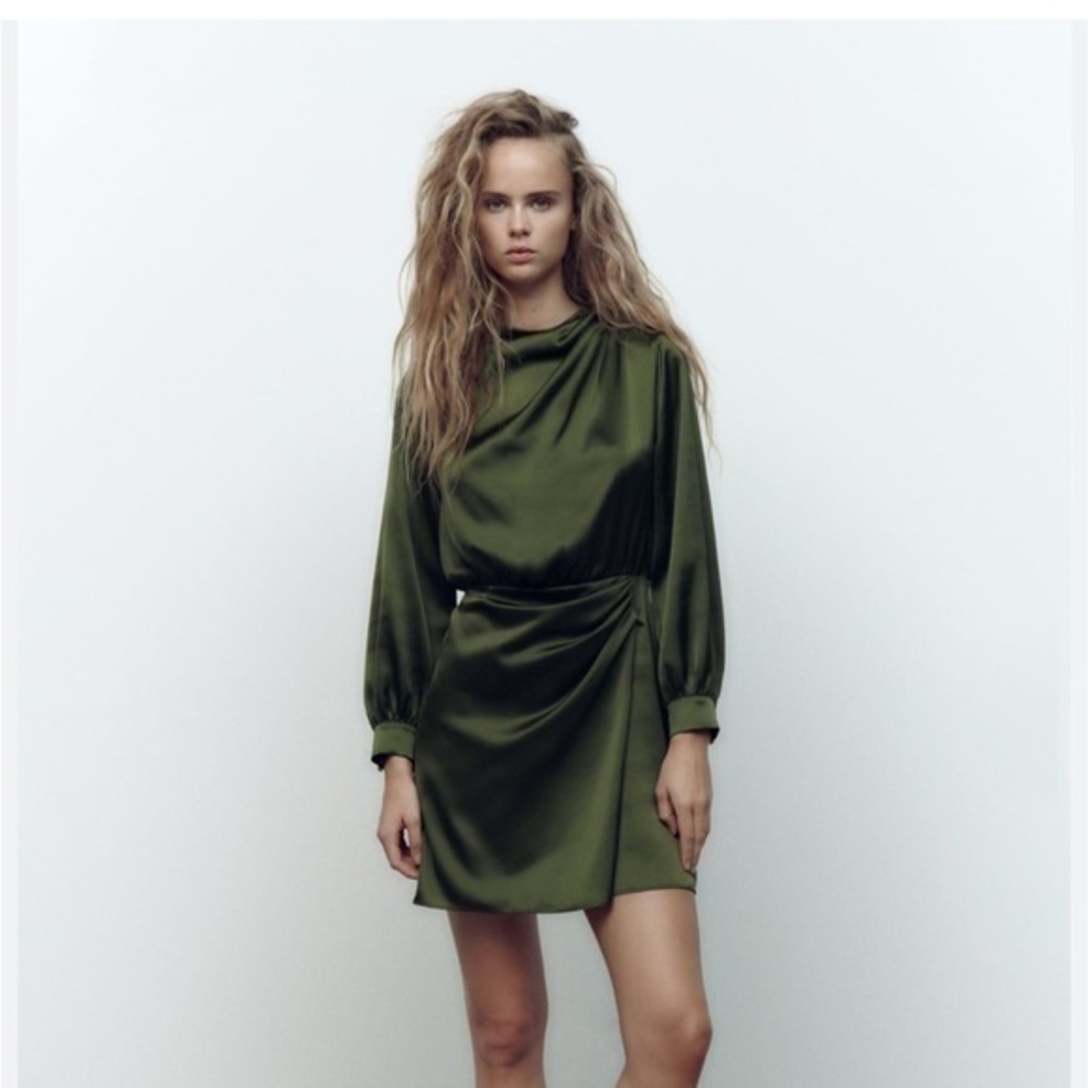 Zara NWT satin effect mini dress long sleeve